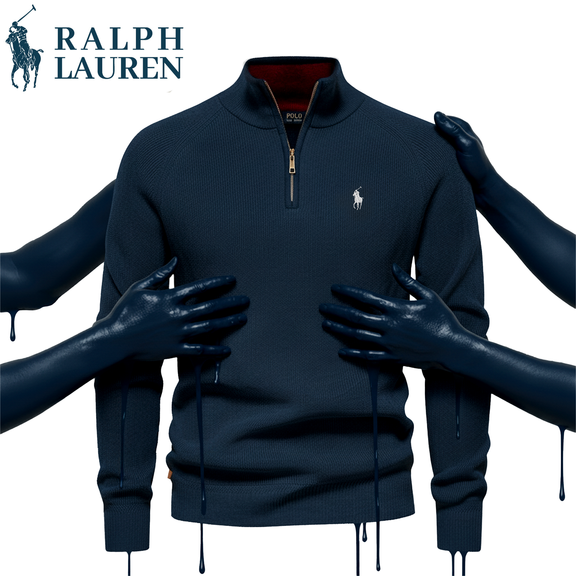 POLObyRALPH LAURENナイガイ カウチン L ネイビー ポニー無し R&L Zip Neck Sweater (Clearance) – Niveal